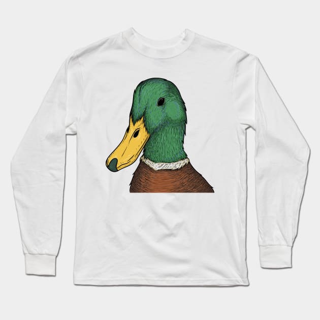 Mallard duck illustration Long Sleeve T-Shirt by Mako Design 